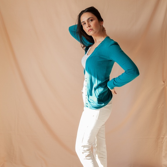 Jewel Buttoned Cardigan in Teal - Picture 2 of 2